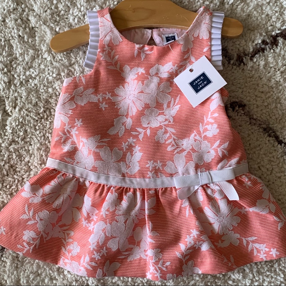 NWT Janie and Jack peach and white dress